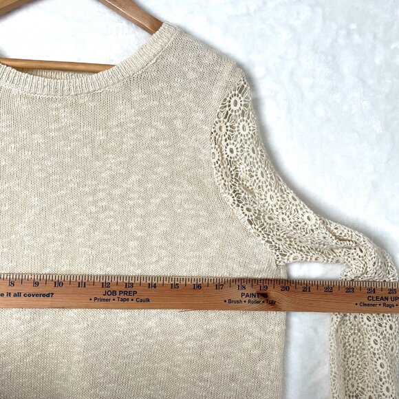 Lucky Brand Sweater Womens L Cream Linen Blend Layered Chiffon Crochet Tunic - Picture 6 of 9
